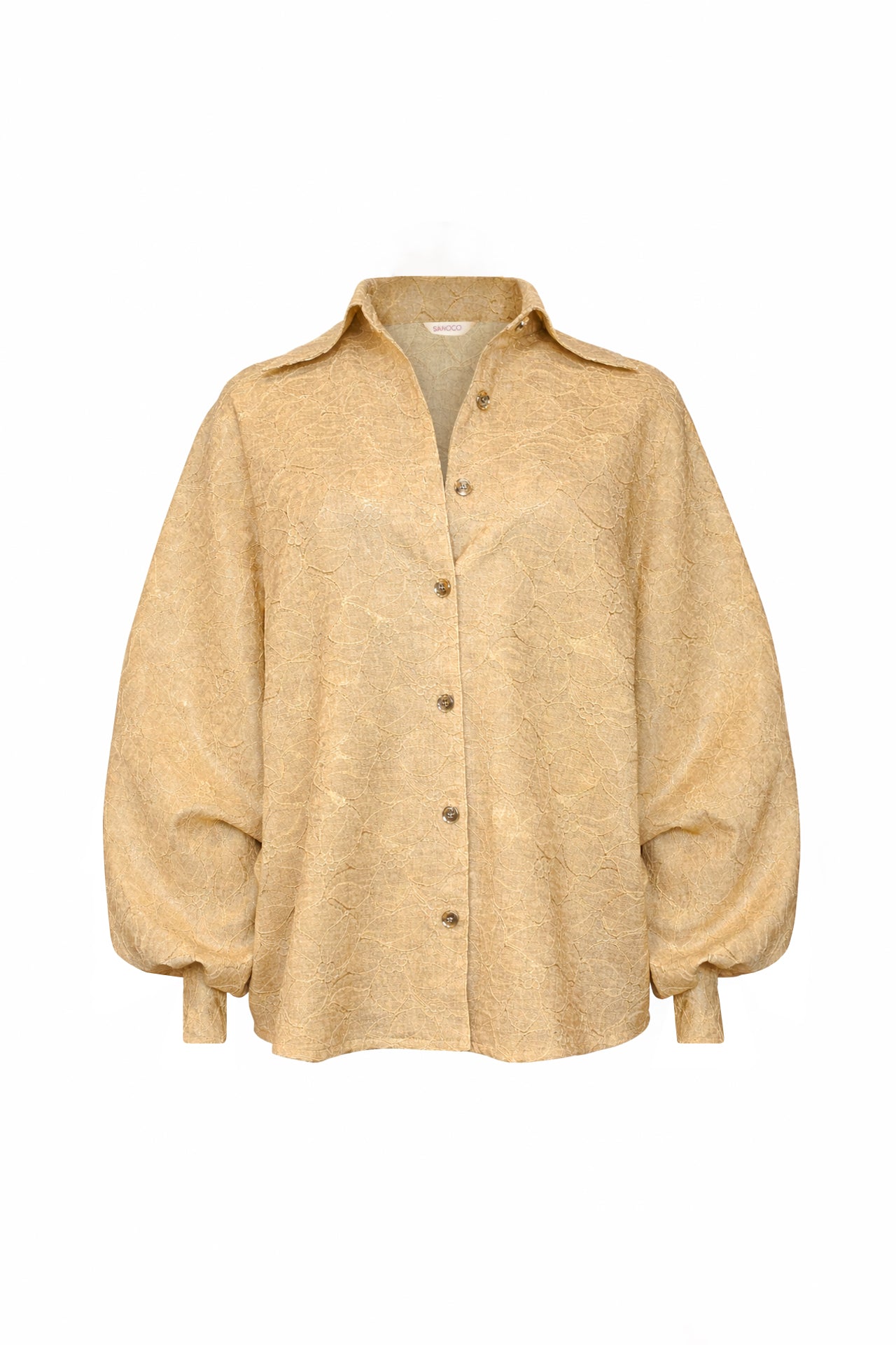 Camisa Oversize em Renda com Manga Balão