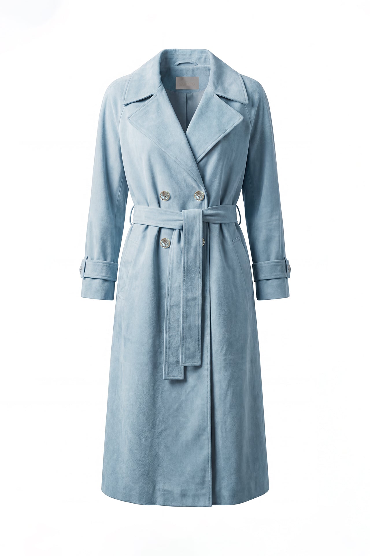 Trench Longo Efeito de Camurça com Cinto