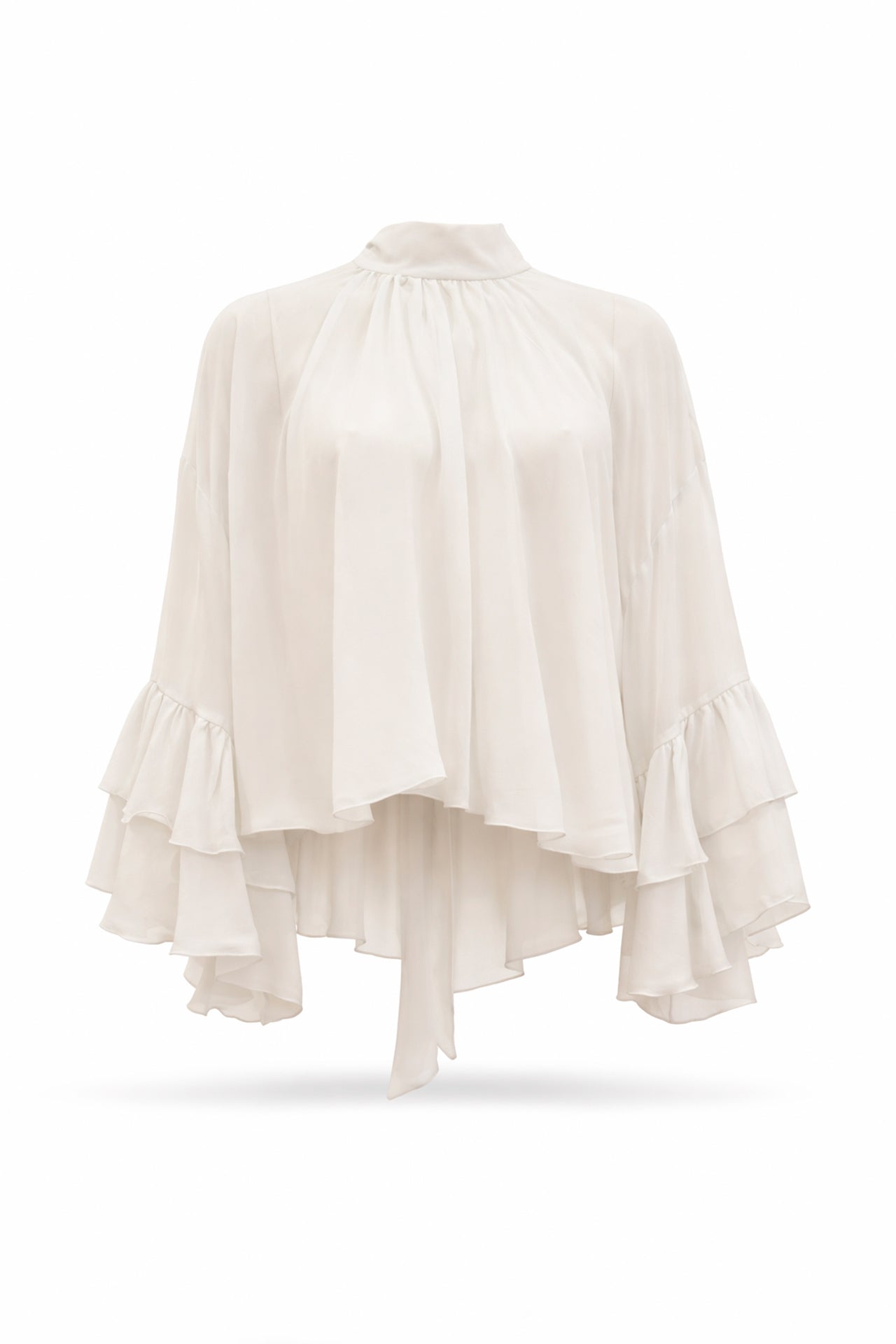 Blusa Fluida com Gola Subida e Folhos