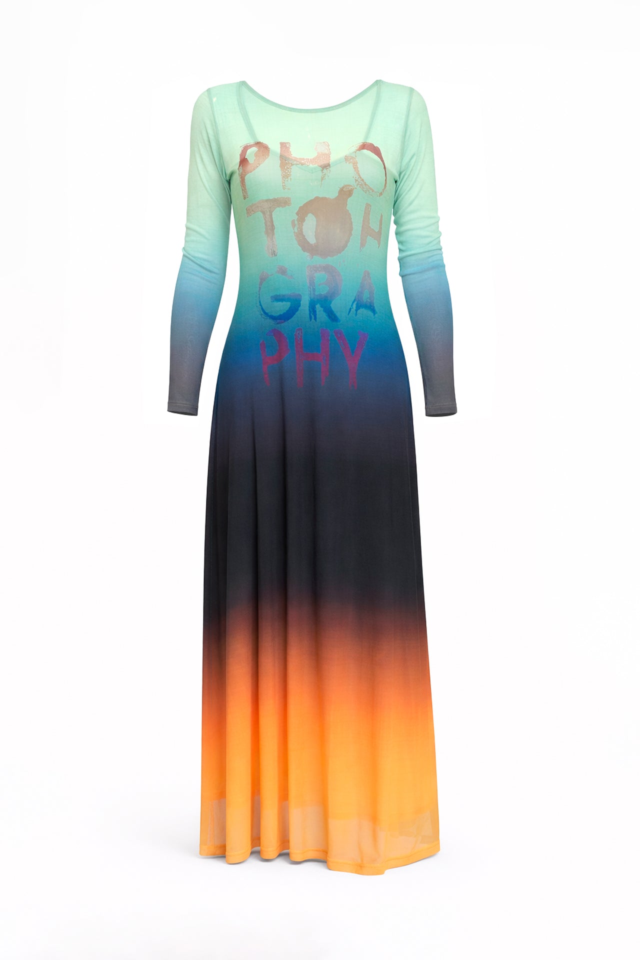 Vestido Comprido Estampado com Manga Comprida