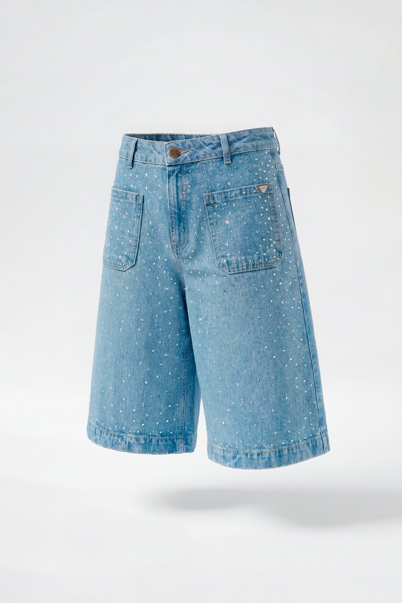 Calções Bermuda Denim com Brilhantes