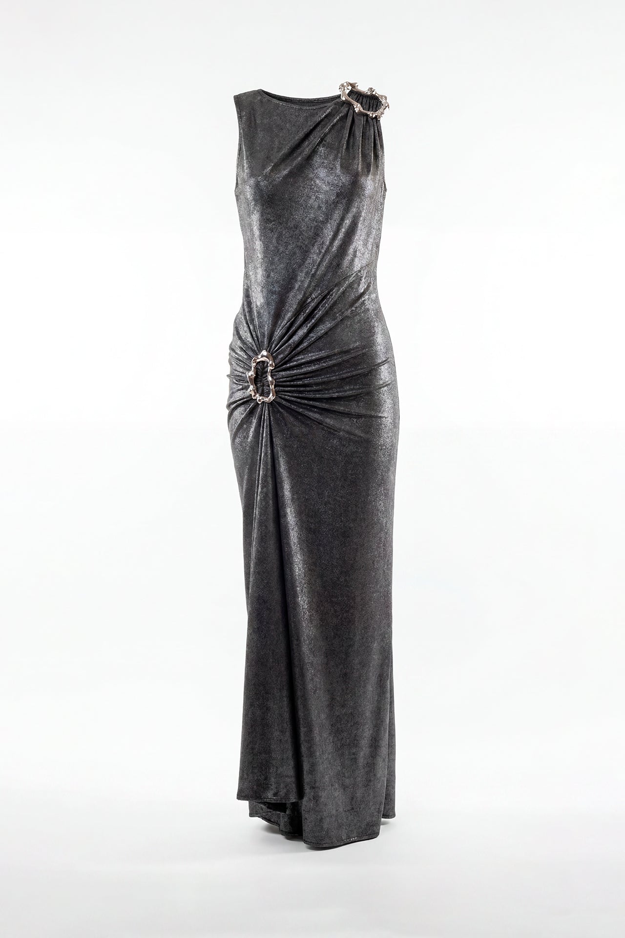 Vestido Longo Aplicações Prata