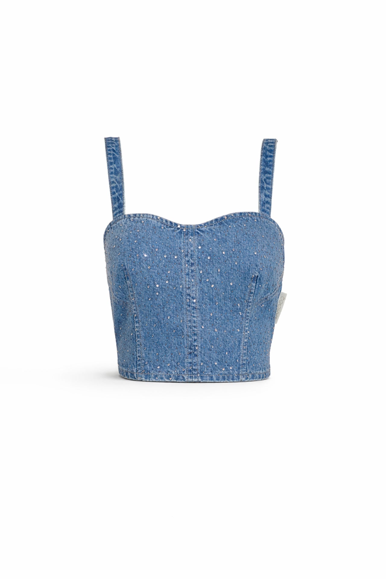 Top Crop Denim Alças Brilho