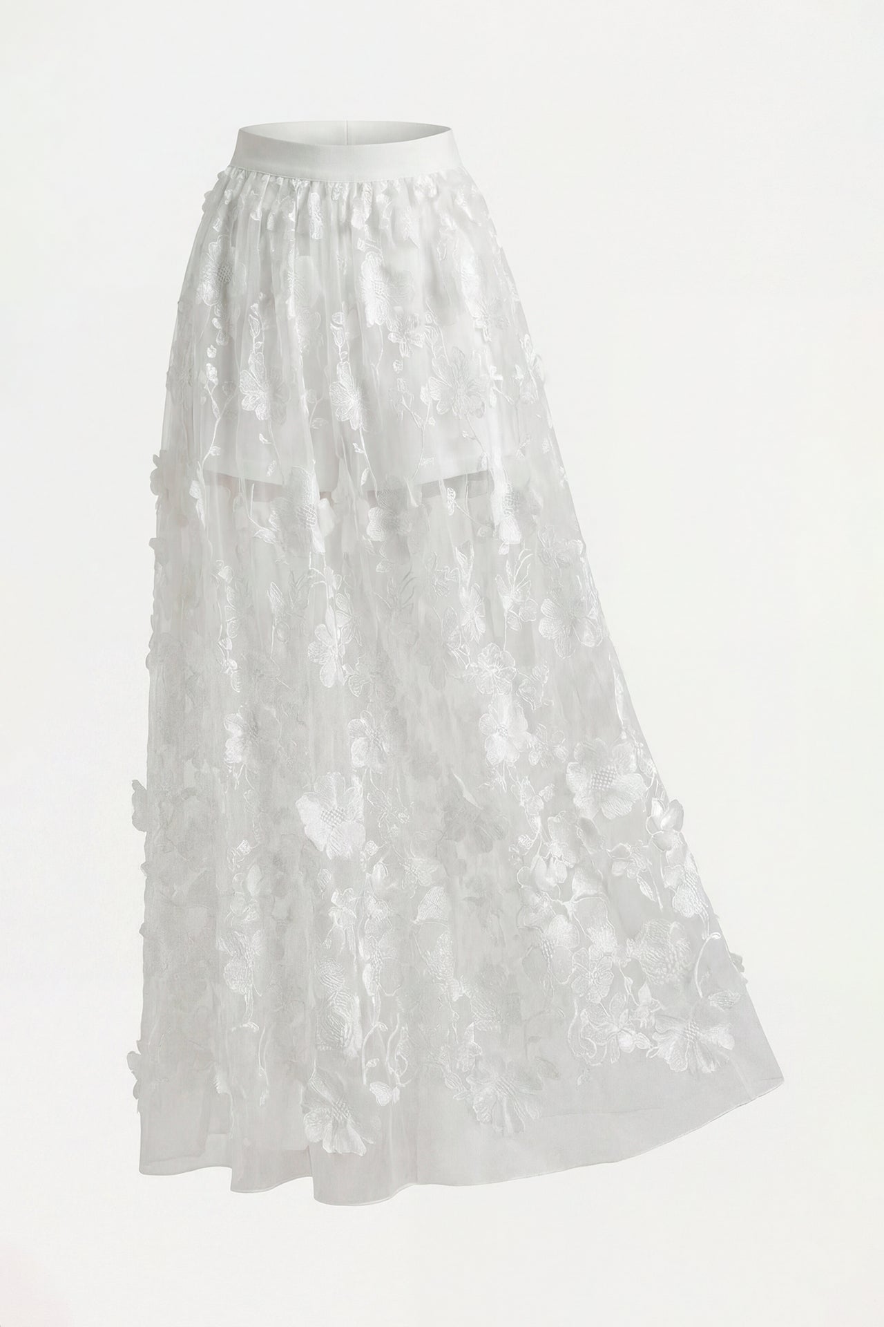 Saia Longa em Organza Bordado Floral