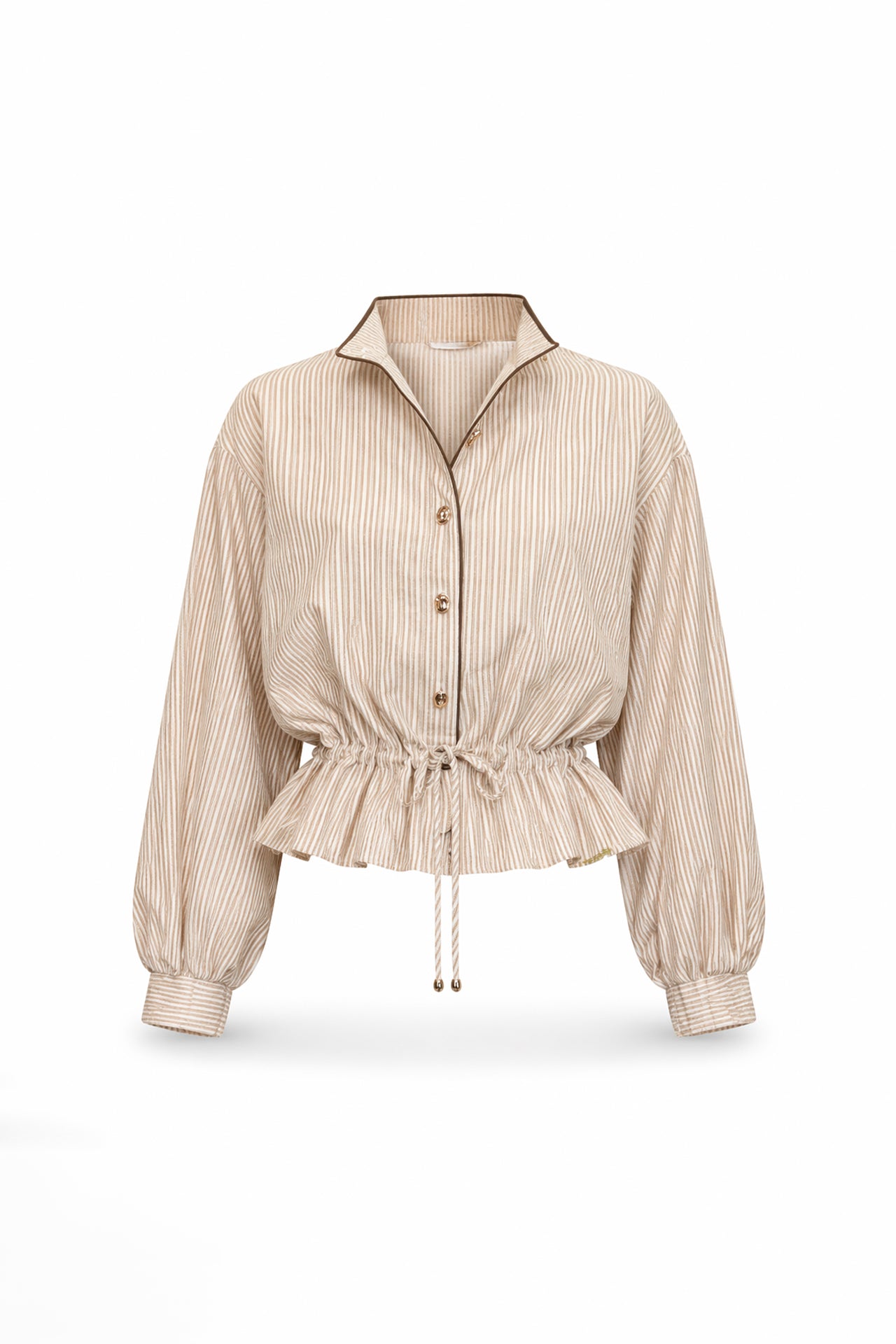 Camisa às Riscas com Cordão na Cintura