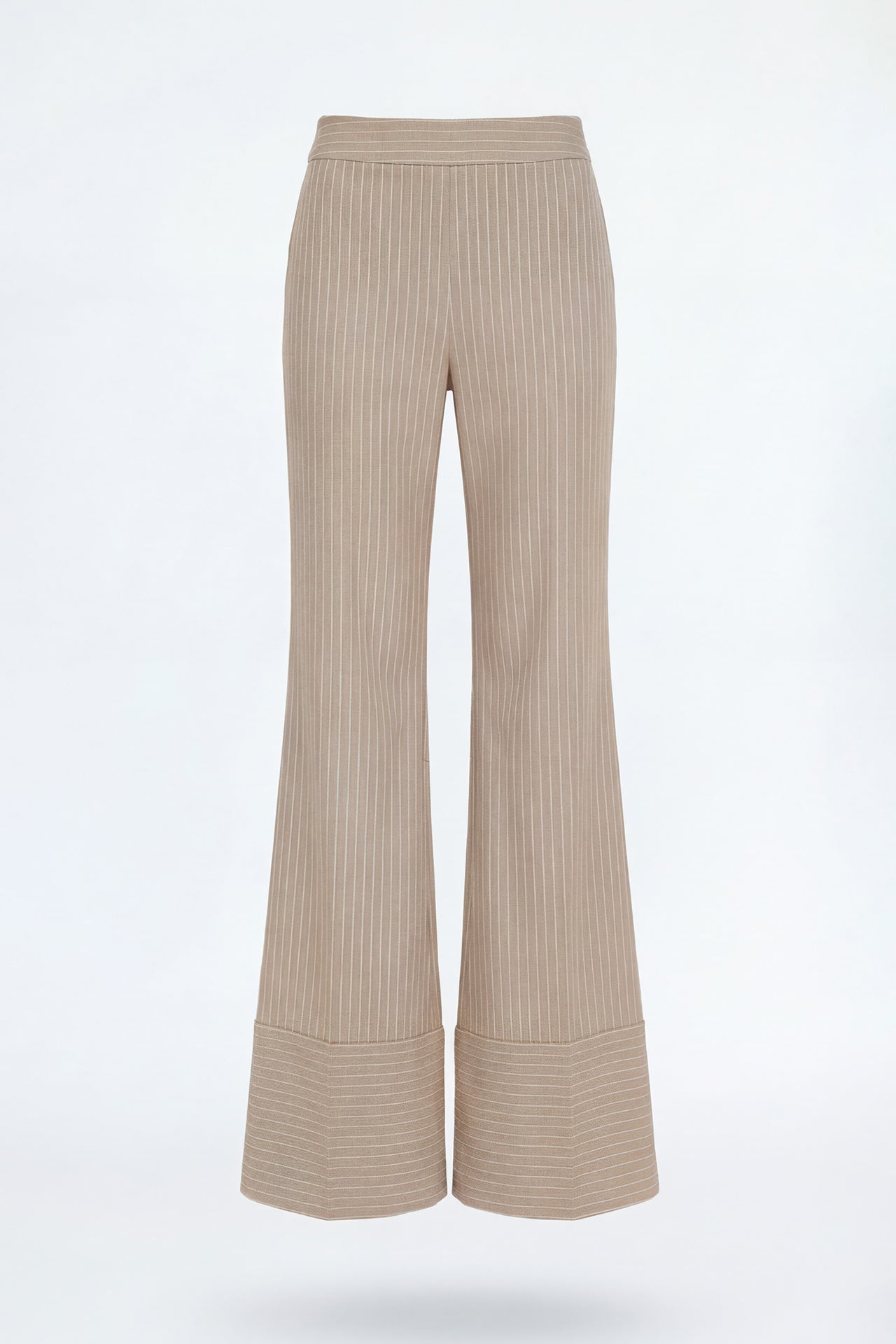 Calças Flare com Riscas e Bainha Contrastante