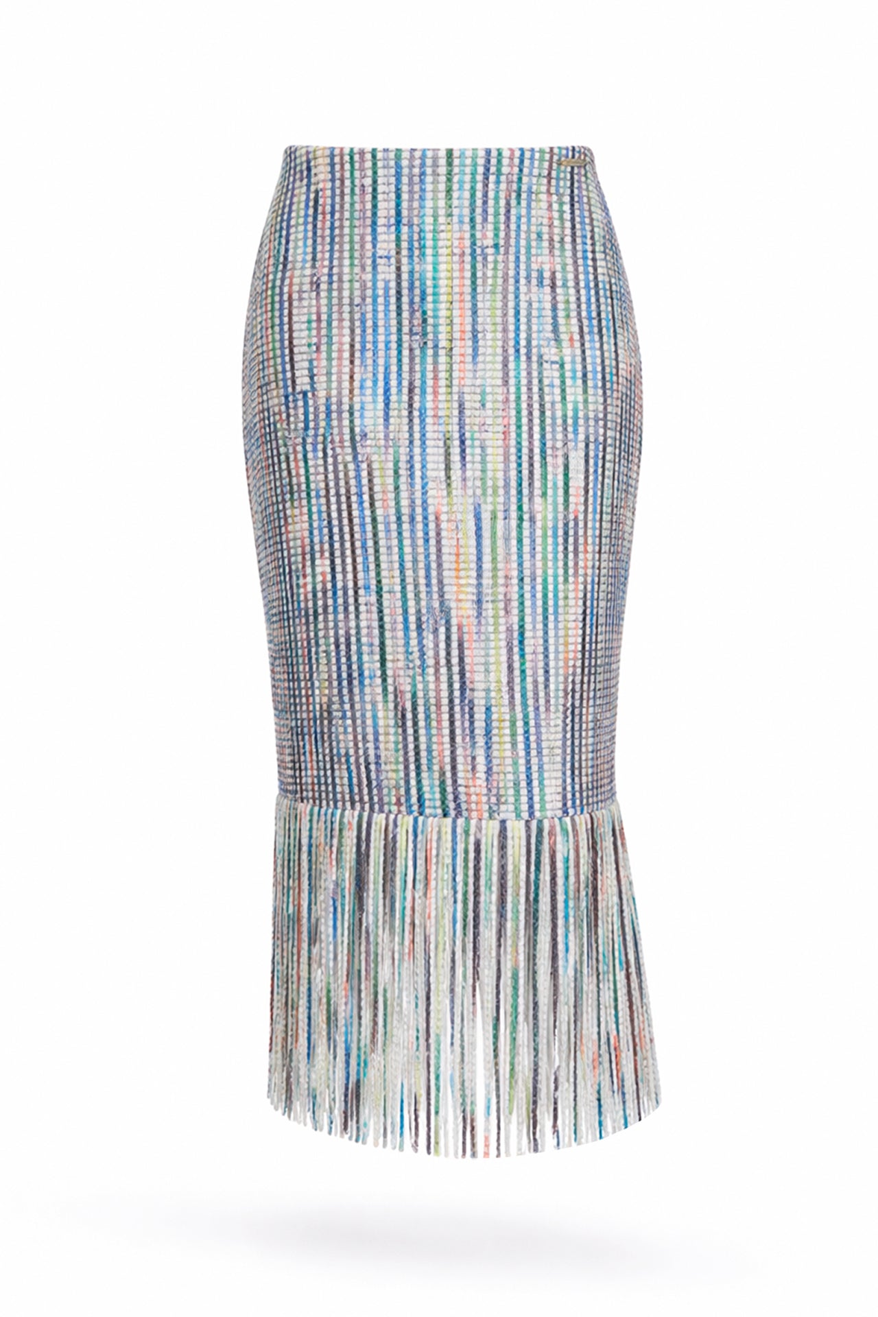 Saia Midi em Tweed com Franjas