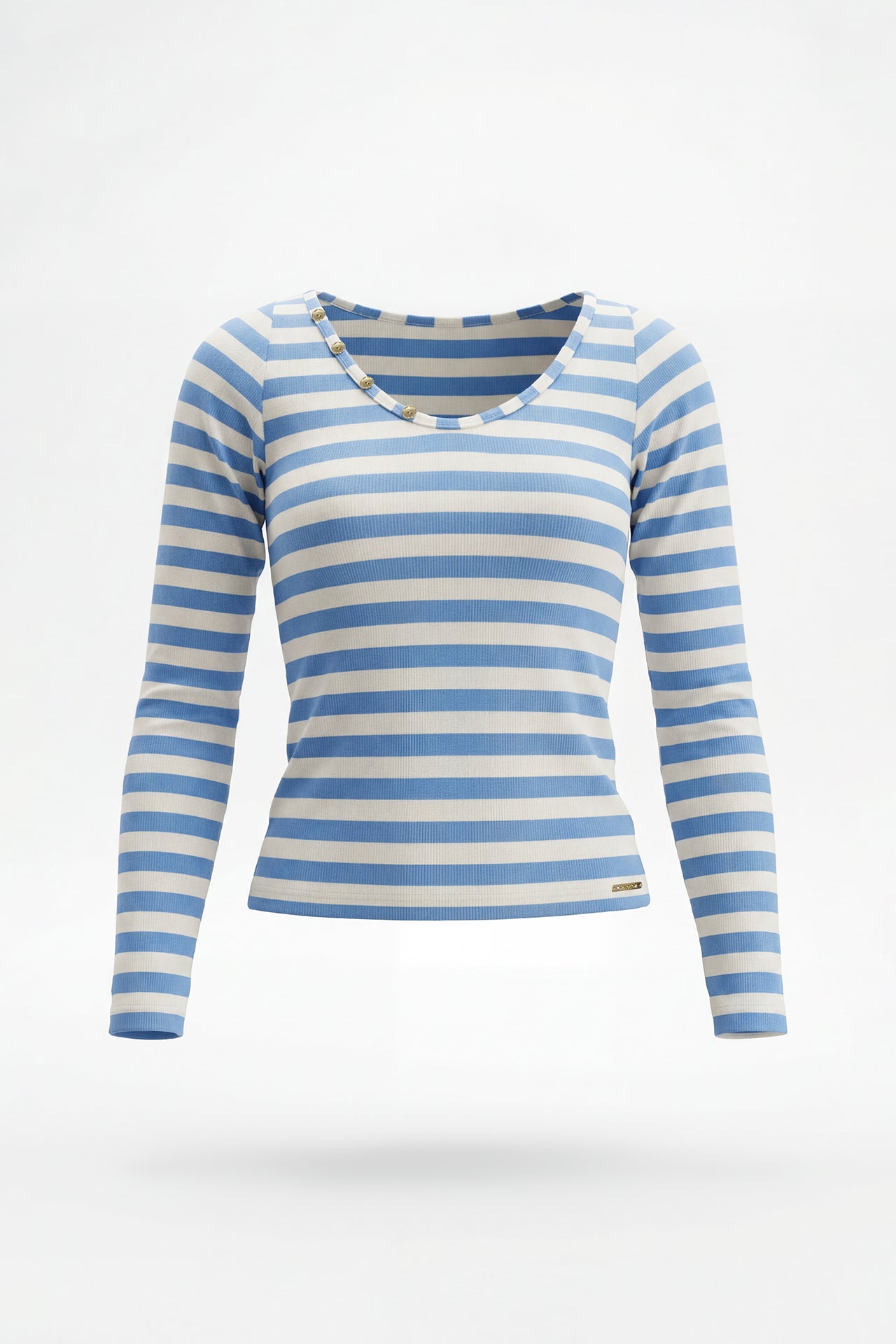 Top às Riscas com Botões no Decote