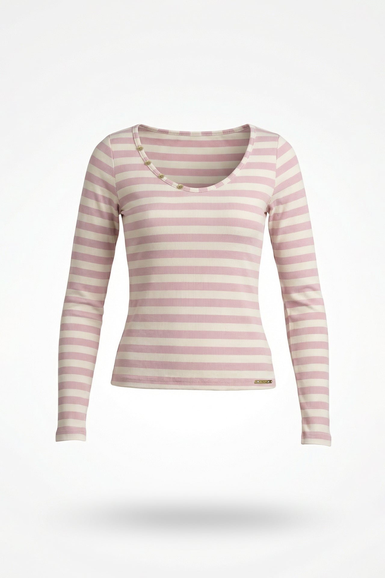 Top às Riscas com Botões no Decote