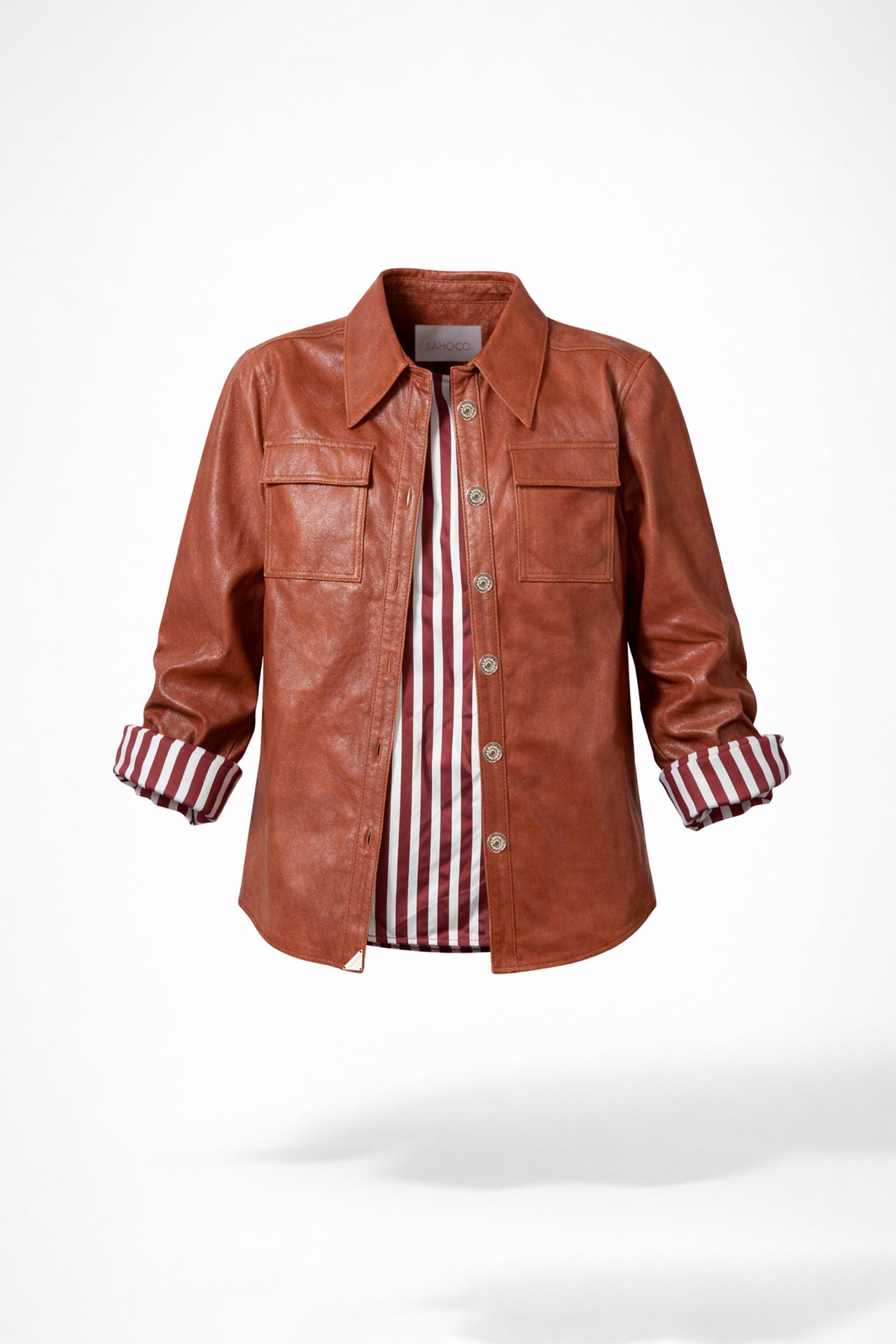 Camisa 100% Pele com Forro às Riscas