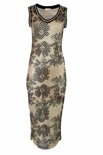 Vestido midi de rede estampado