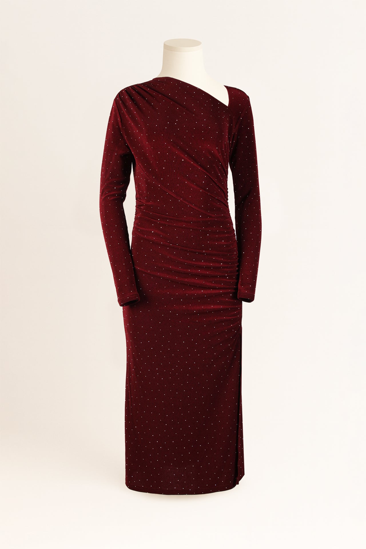 Vestido Aveludado Assimétrico com Microbrilhos