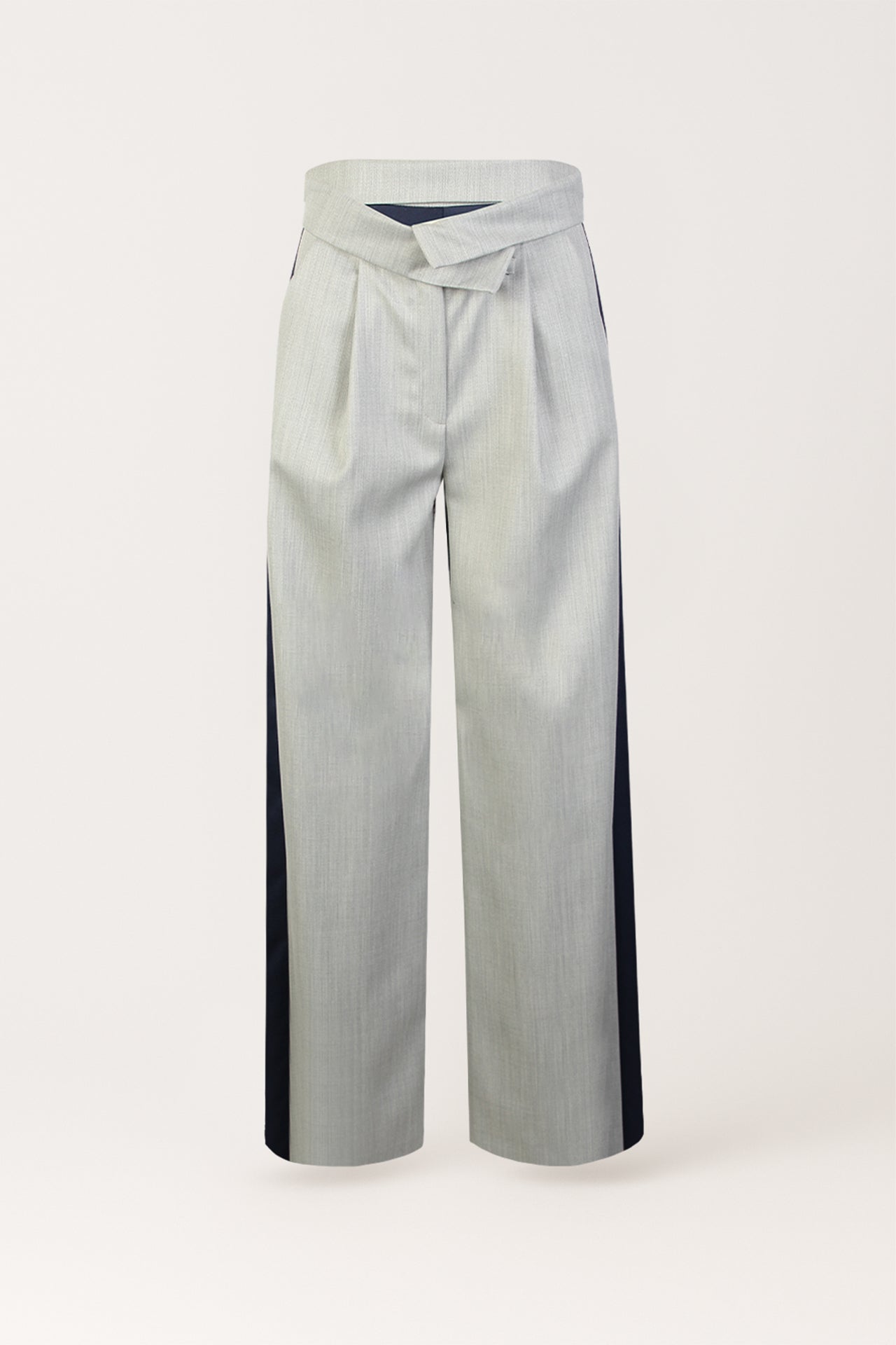 Calças de Alfaiataria Bicolor com Cintura Cruzada