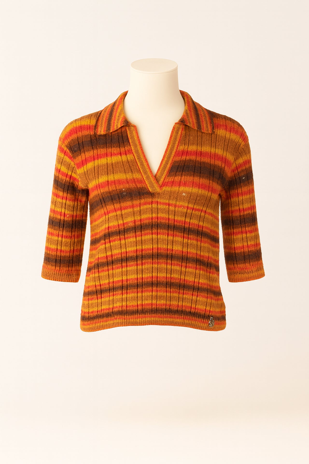 Top Canelado com Gola Polo e Riscas