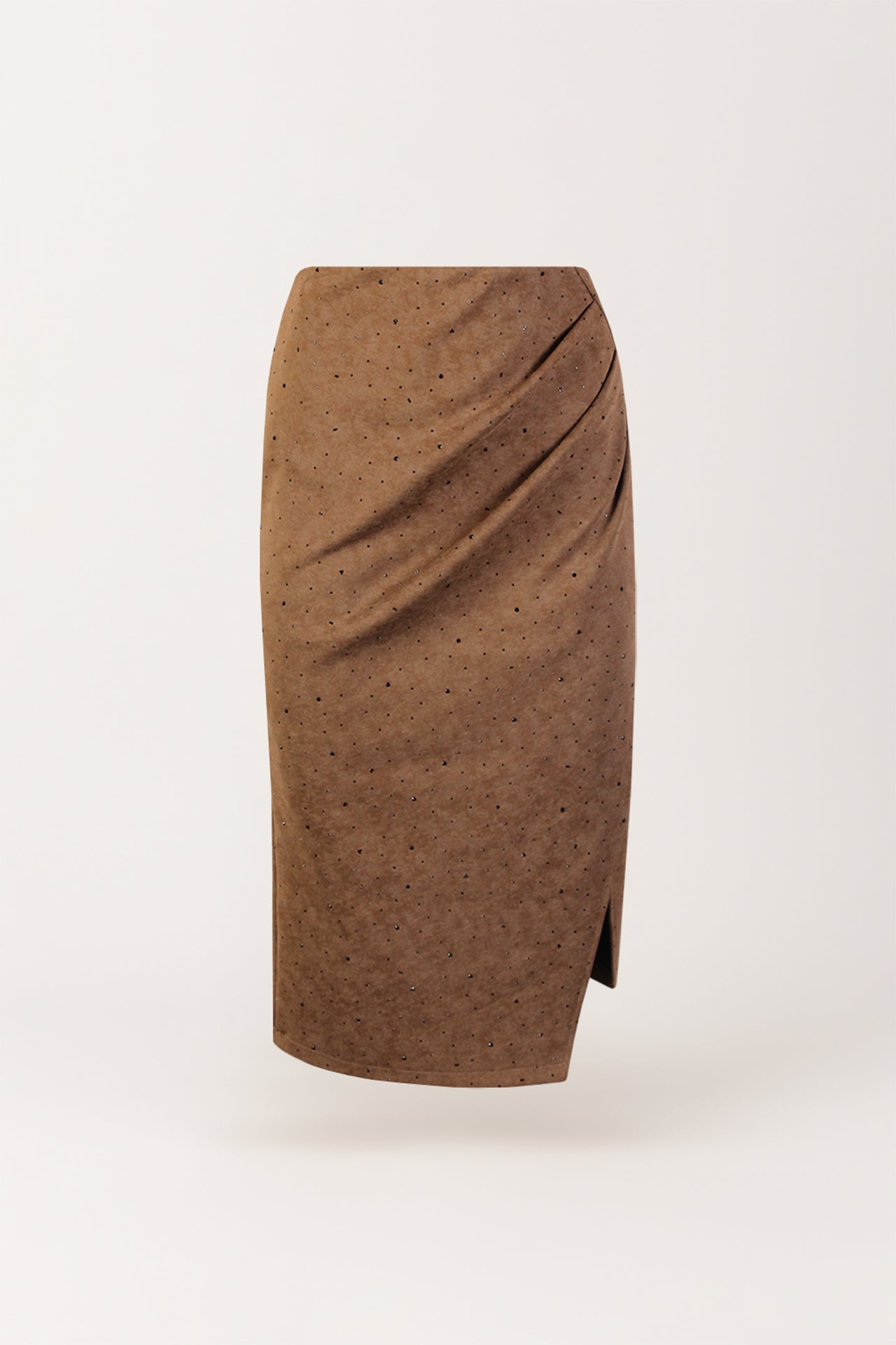 Saia Midi com Acabamento Pele de Pêssego e Aplicações Brilhantes
