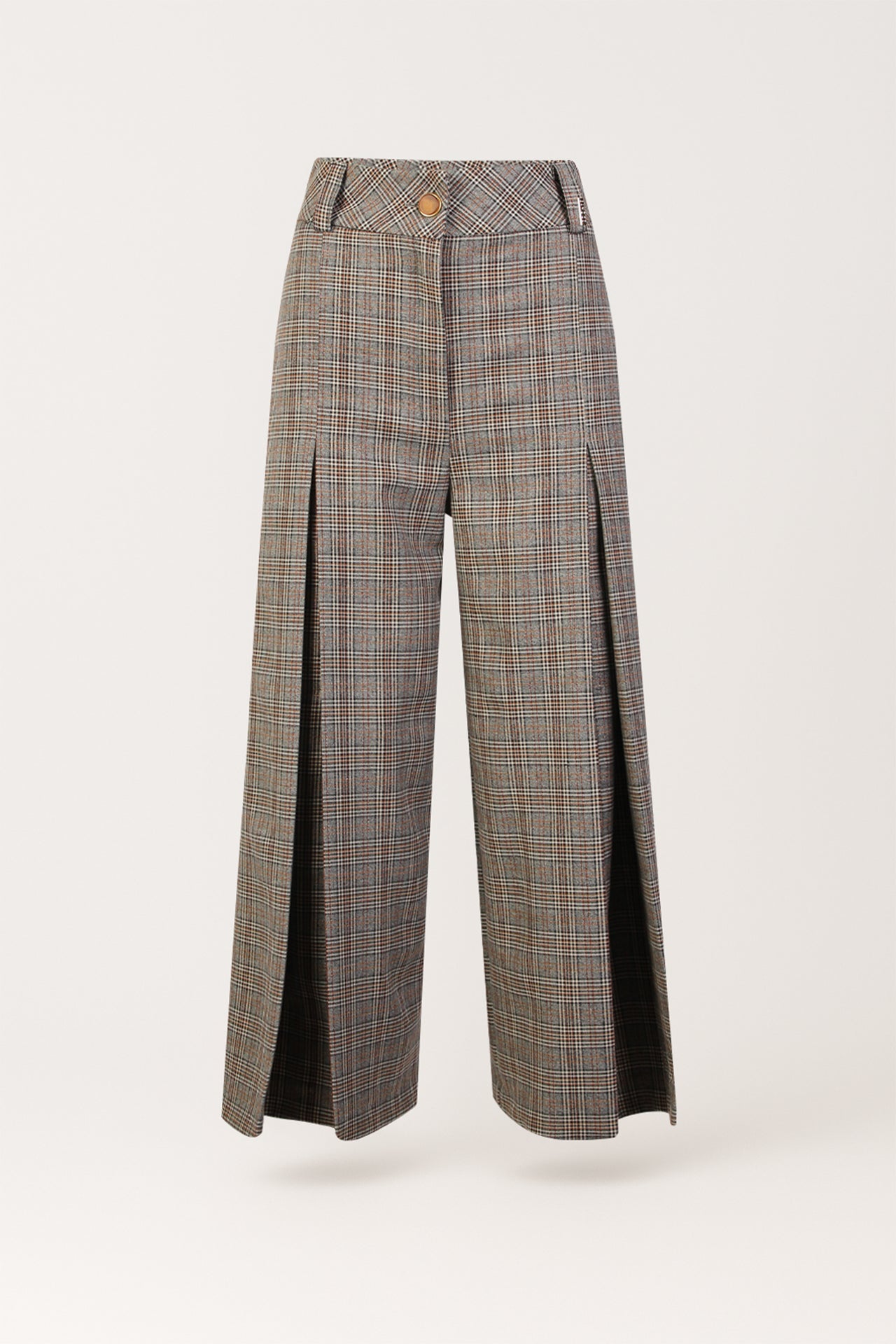 Calças culotte em padrão príncipe de Gales com pregas frontais