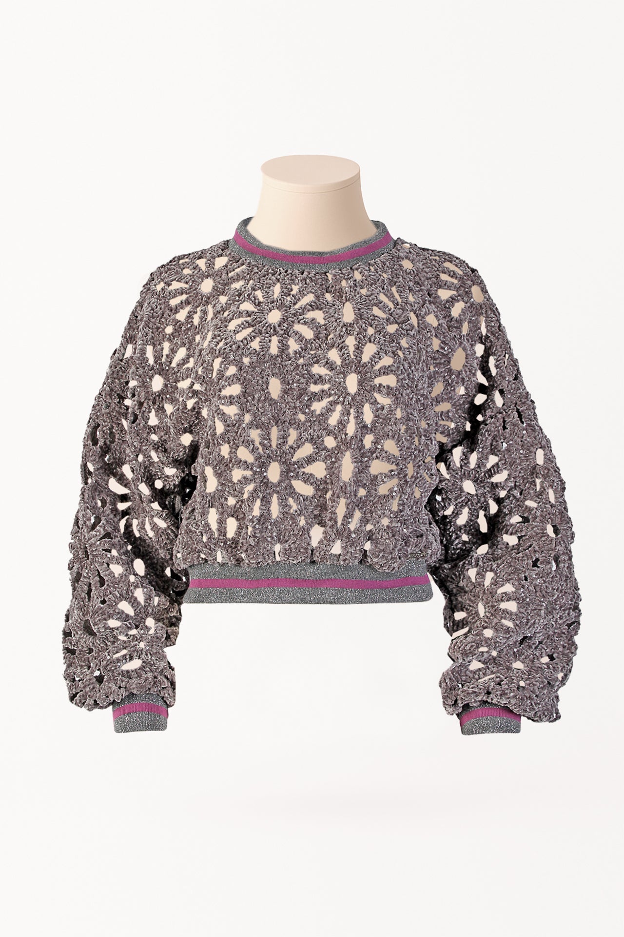 Camisola Cropped em Malha Vazada com Lantejoulas