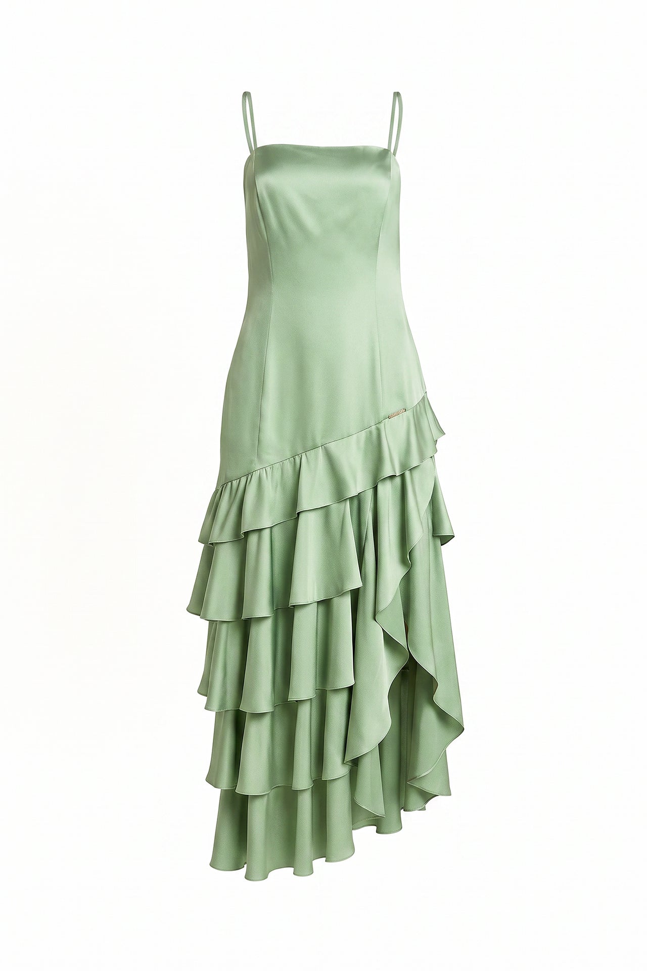 Vestido Midi Assimétrico com Folhos