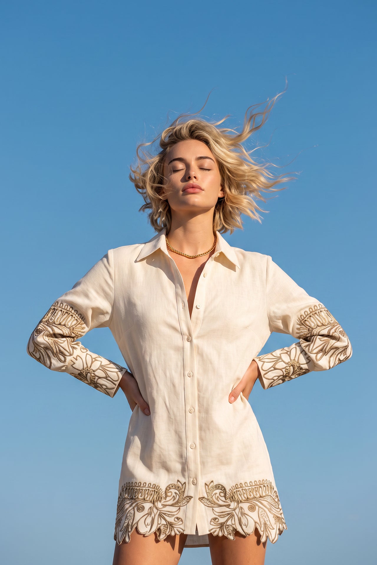 Vestido Camiseiro em Linho Natural - Exclusivo Online