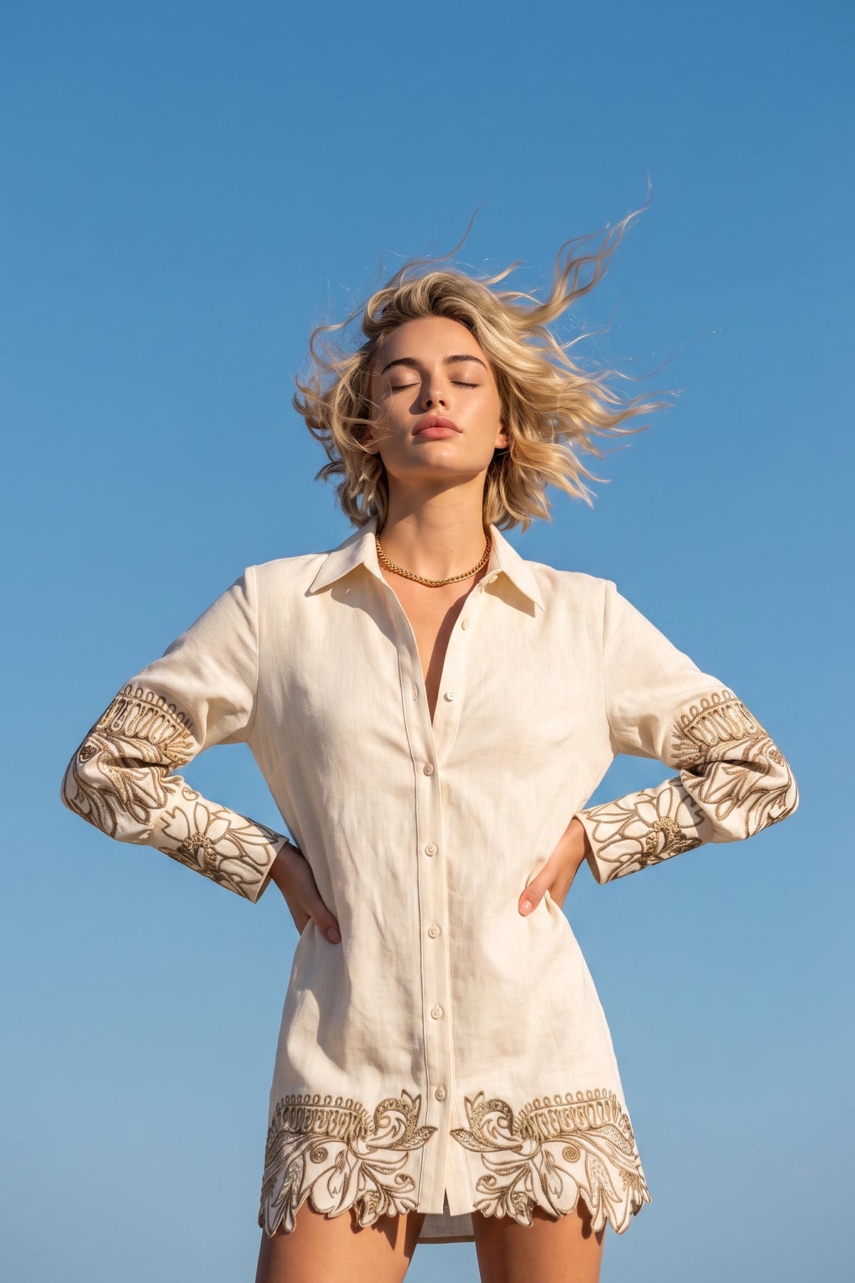 Vestido Camiseiro em Linho Natural - Exclusivo Online