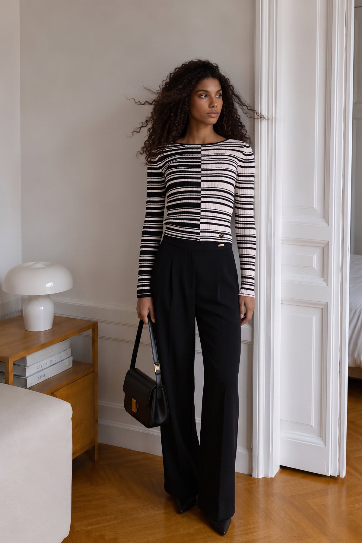 Camisola de malha bicolor às riscas