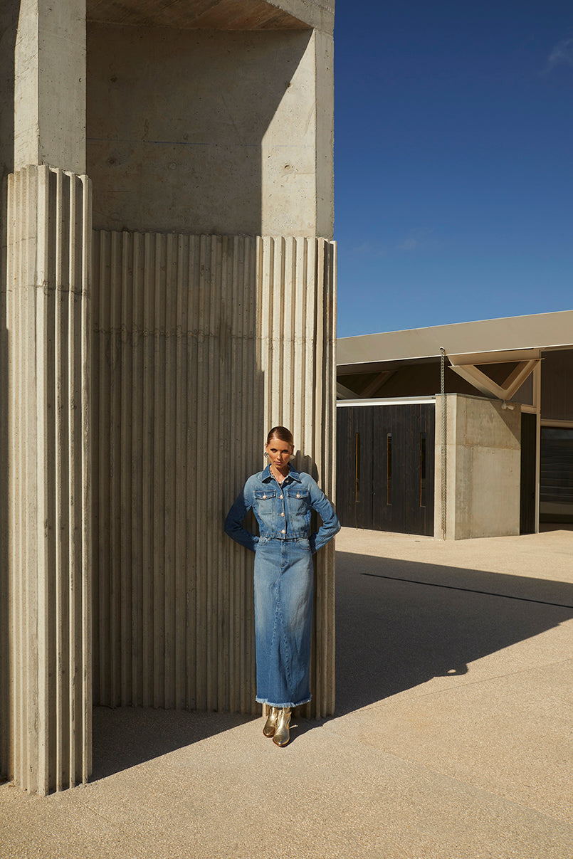 Saia de ganga comprida com abertura