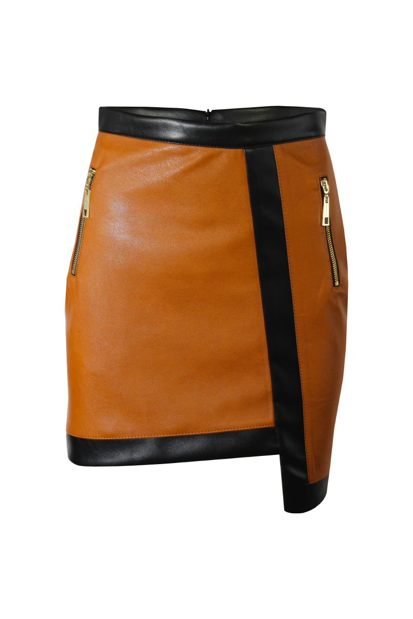 Saia curta assimétrica efeito pele