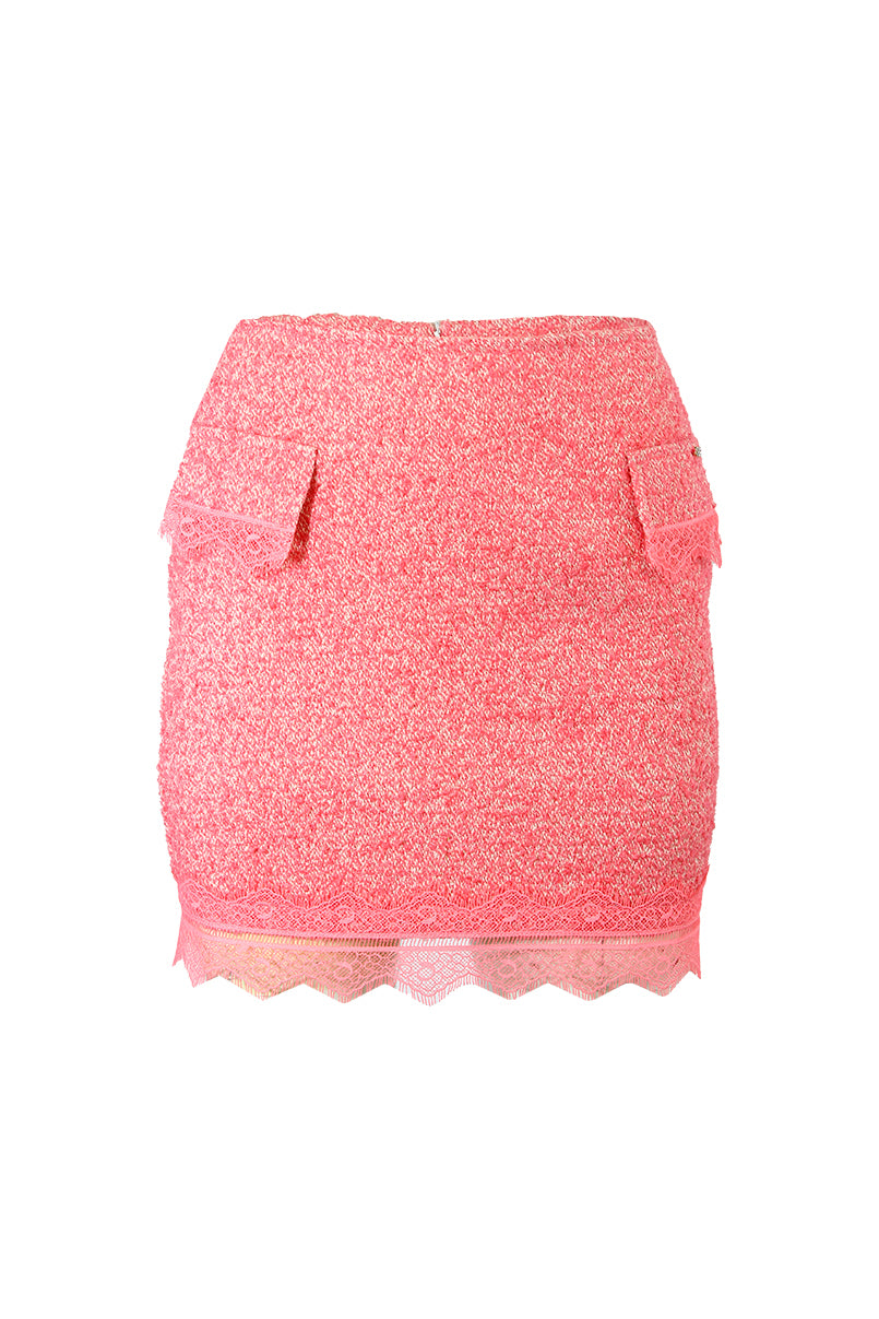 Saia curta tweed detalhe renda