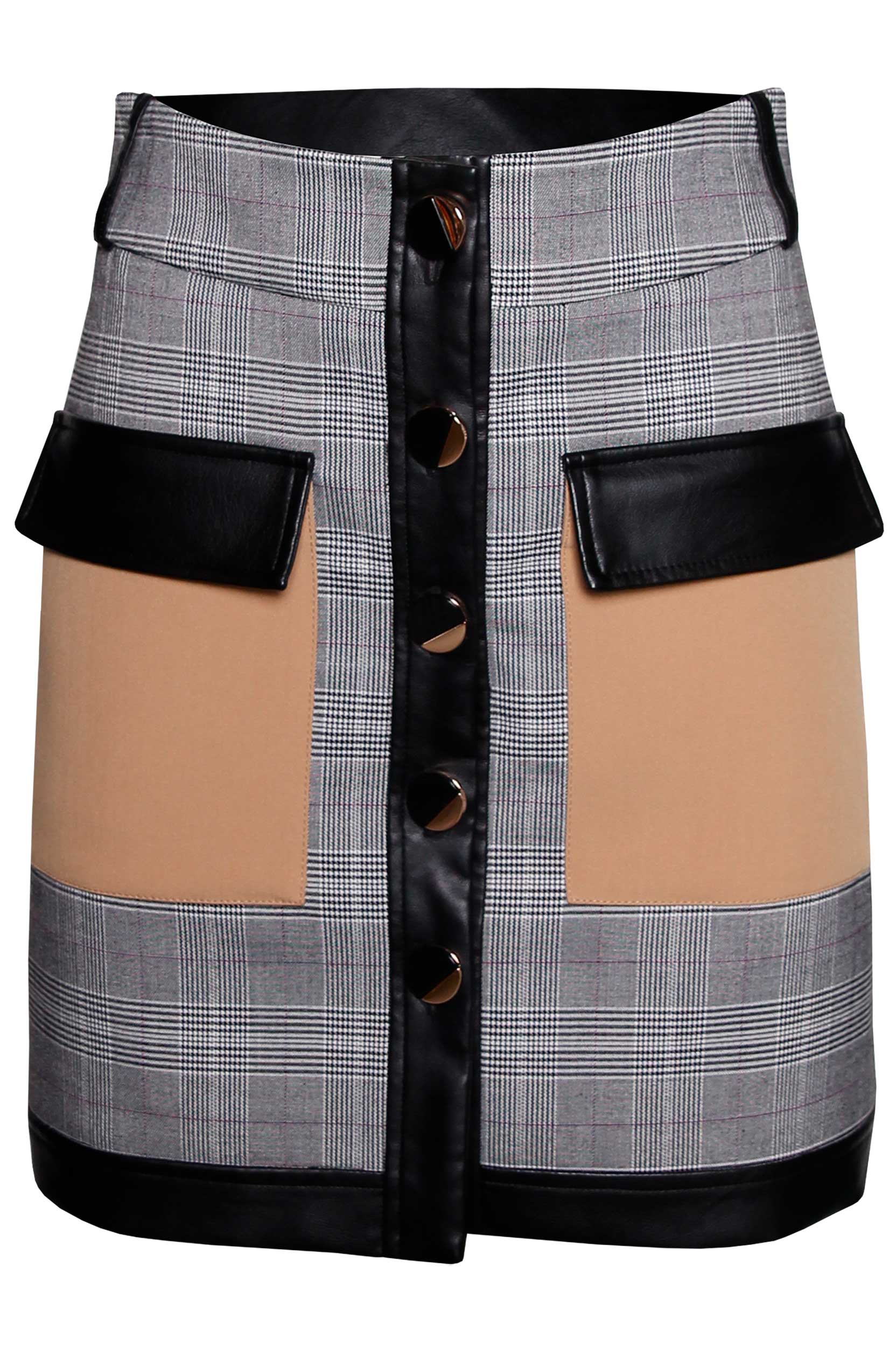 Saia de Cintura Subida Mix de Tecidos