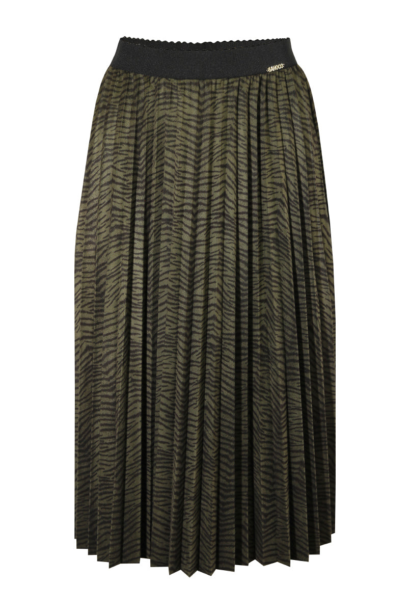 Saia mídi plissada estampada