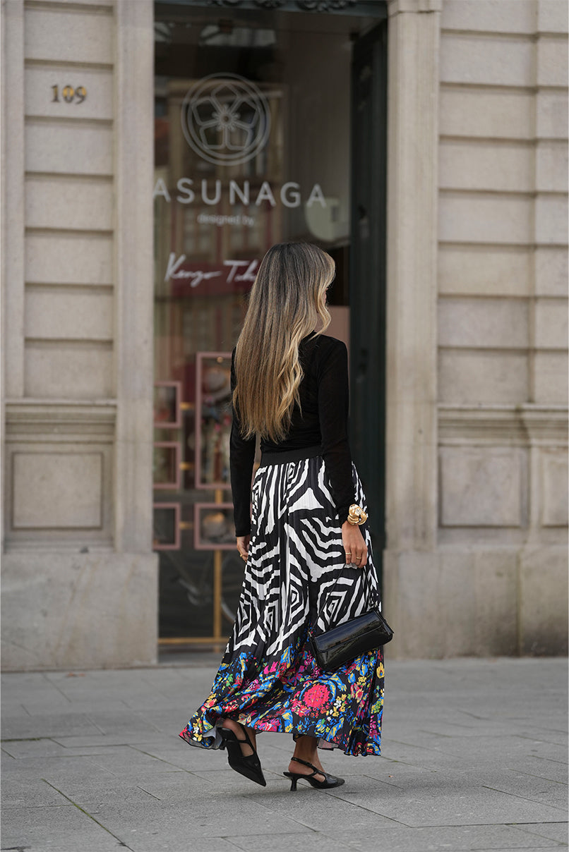 Saia plissada estampada