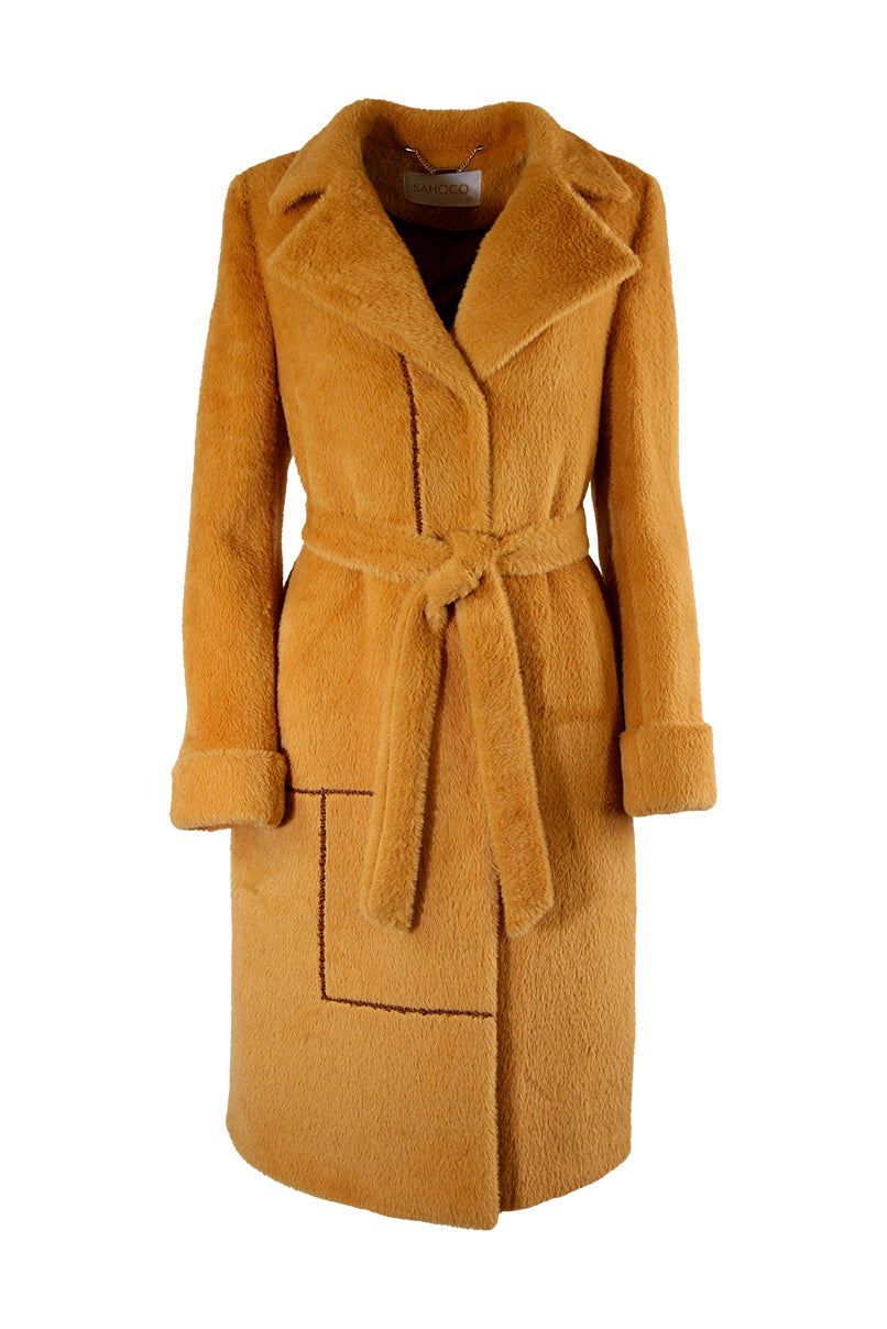 Sobretudo comprido em pelo sintético