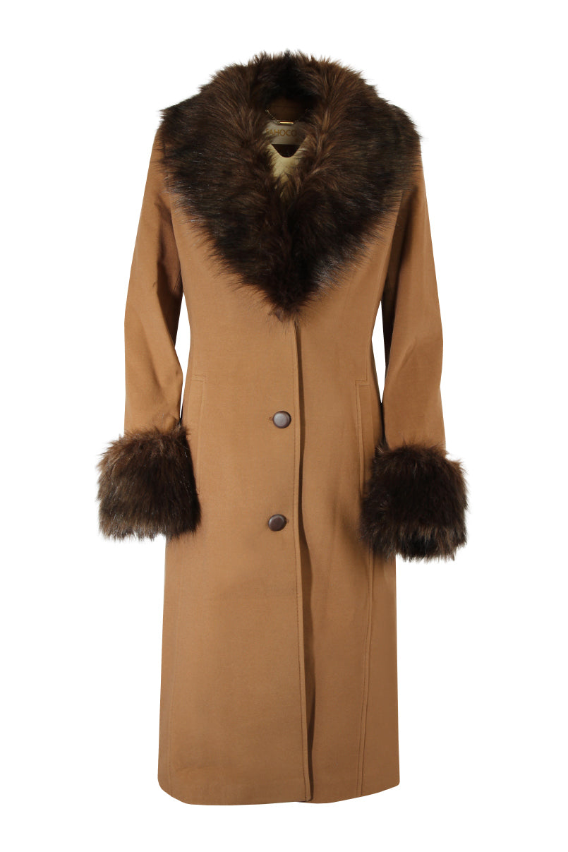 Sobretudo comprido gola em pêlo