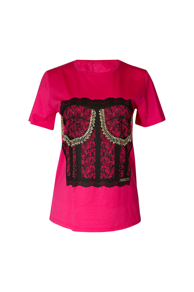 T-shirt estampada e strass