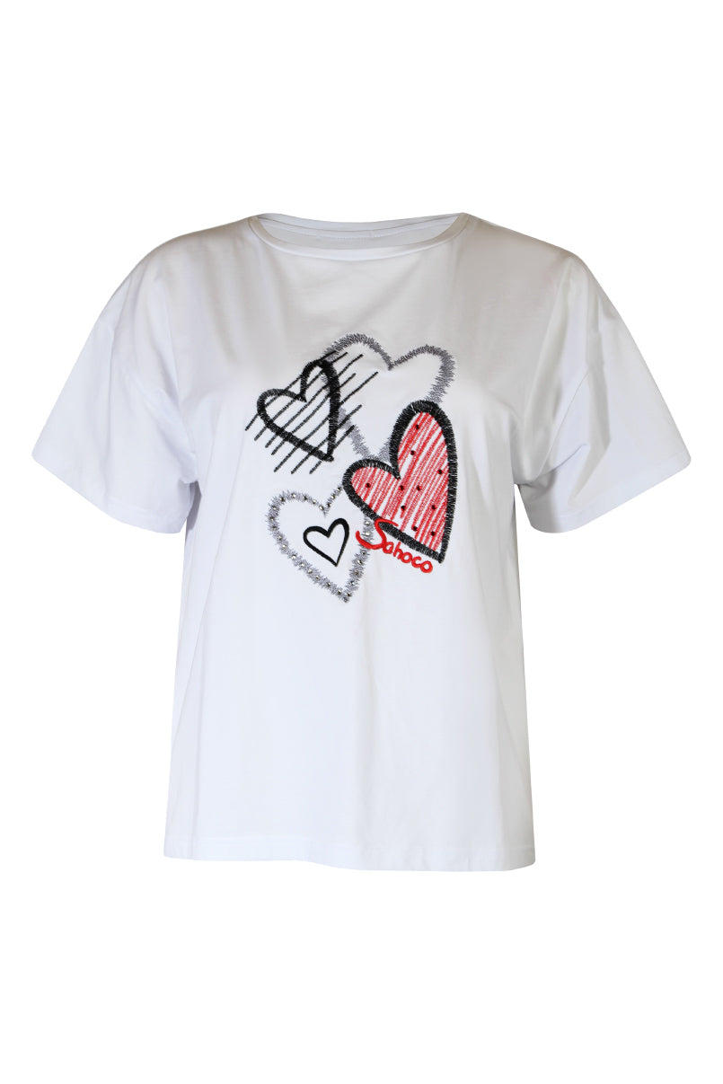 T-shirt corações bordados