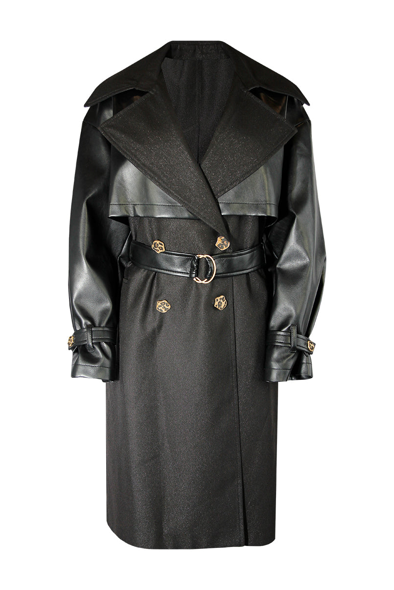 Trench comprido cruzado com cinto