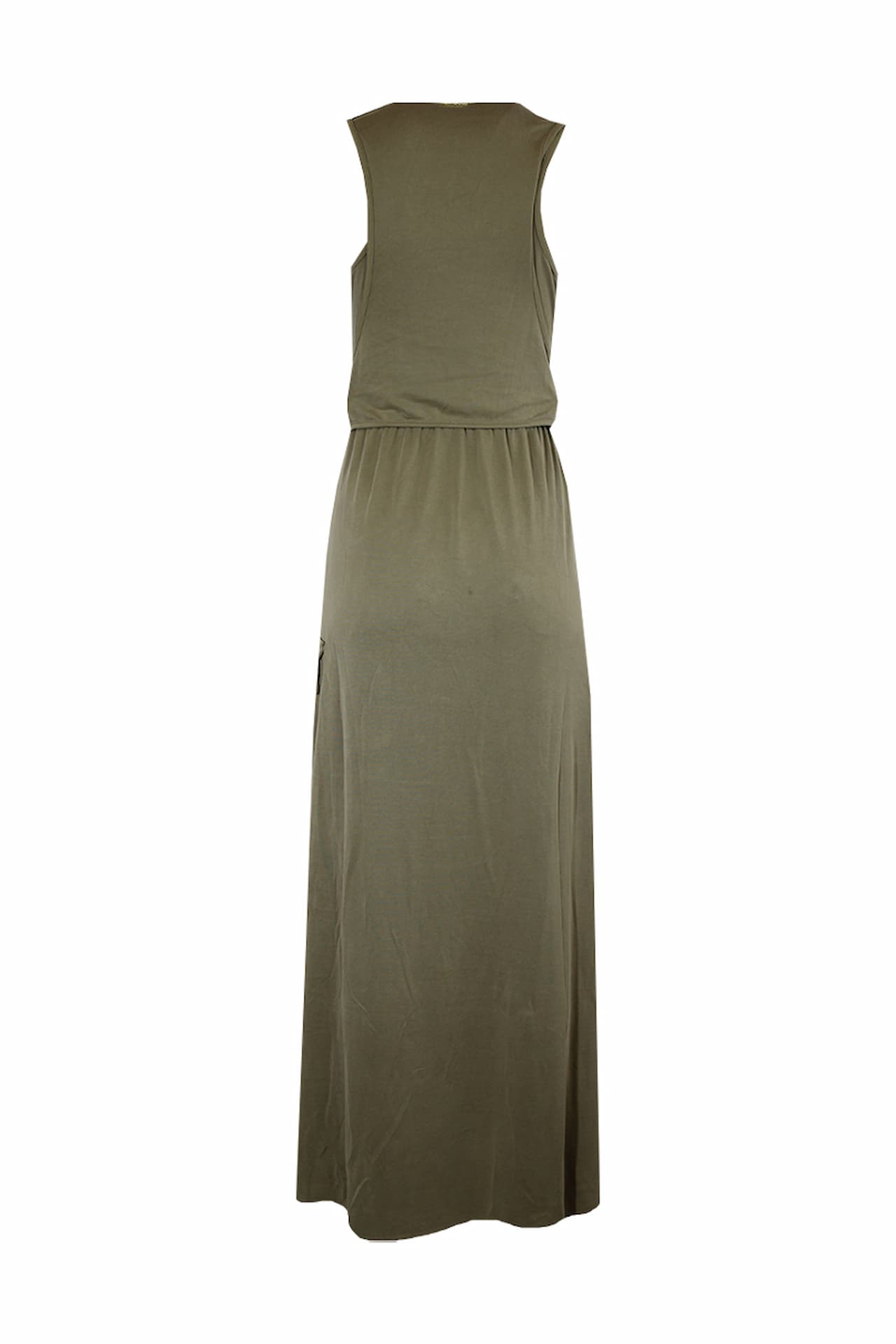 Vestido comprido efeito cruzado com cinto