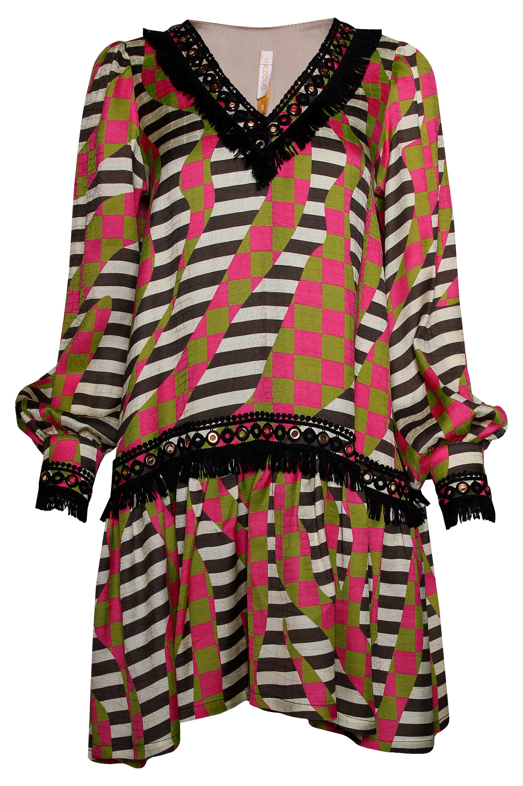 Vestido Faixa com Franjas