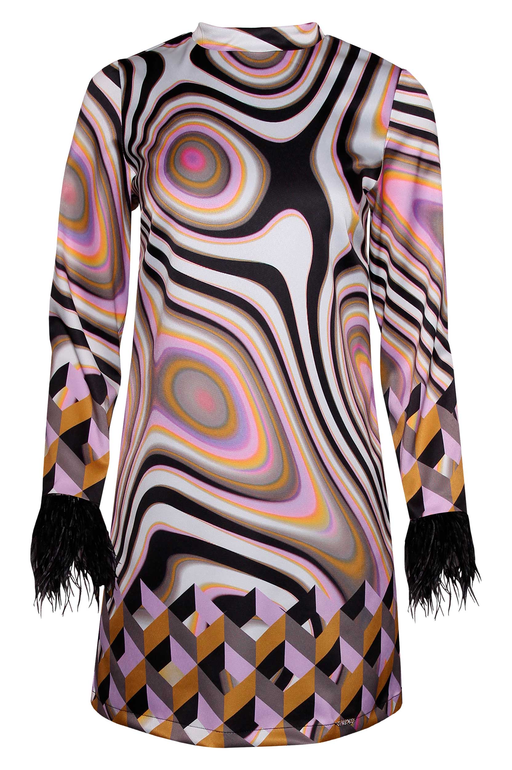 Vestido Meia Gola com Penas