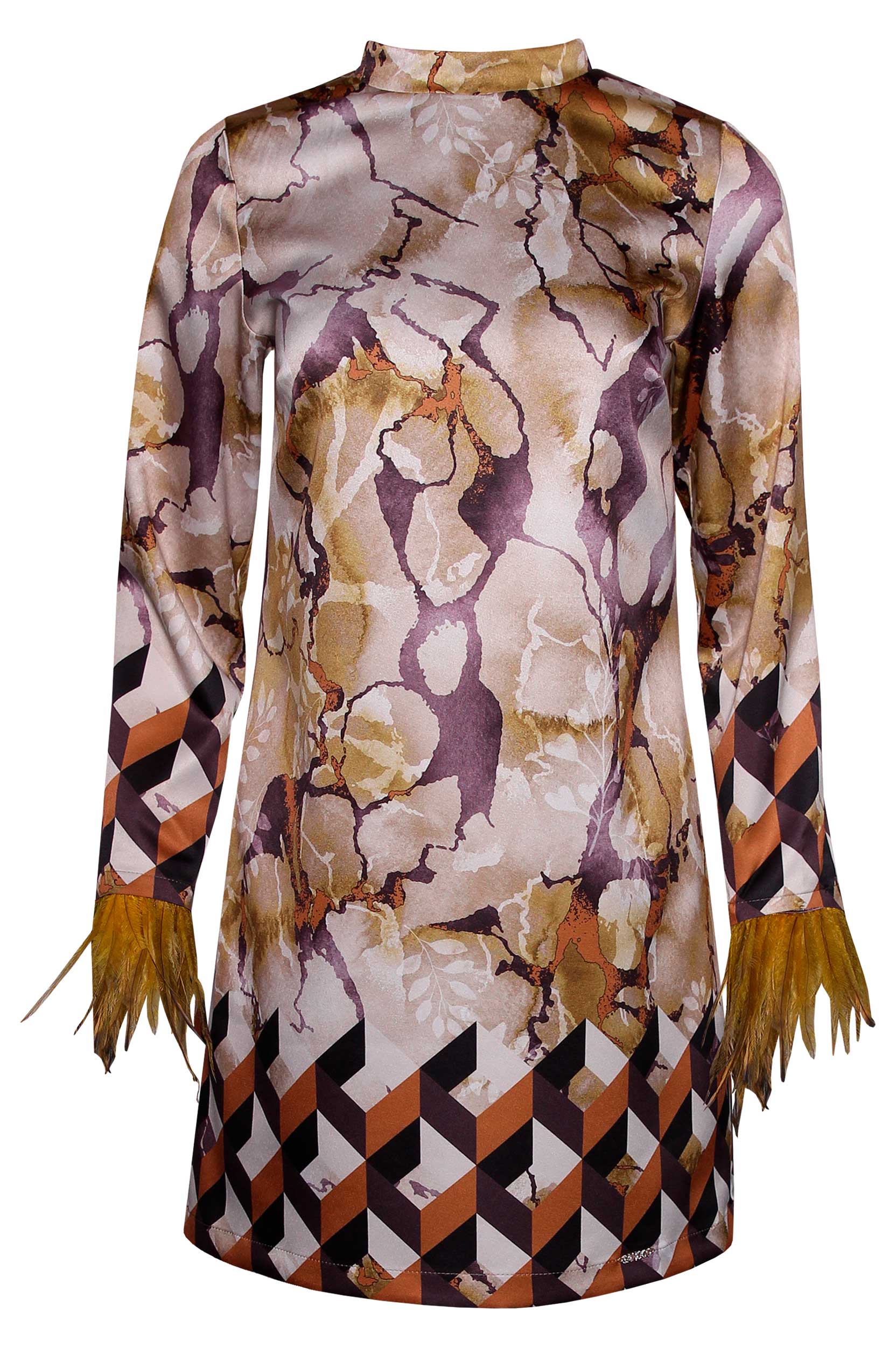 Vestido Meia Gola com Penas