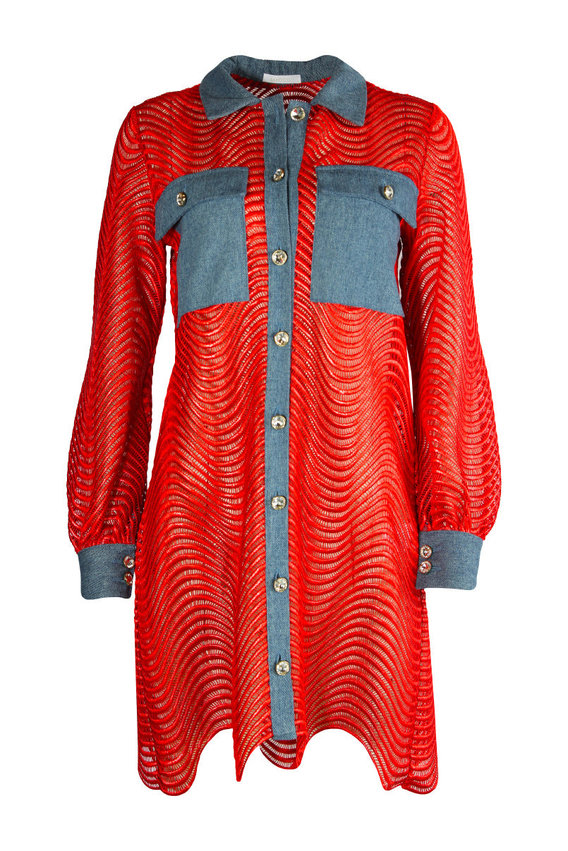 Vestido camiseiro pormenor denim