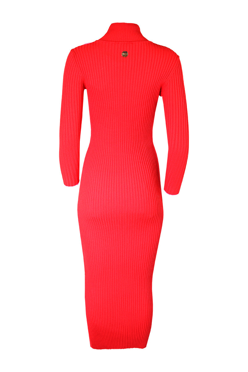 Vestido comprido de malha e aplicação em pelo