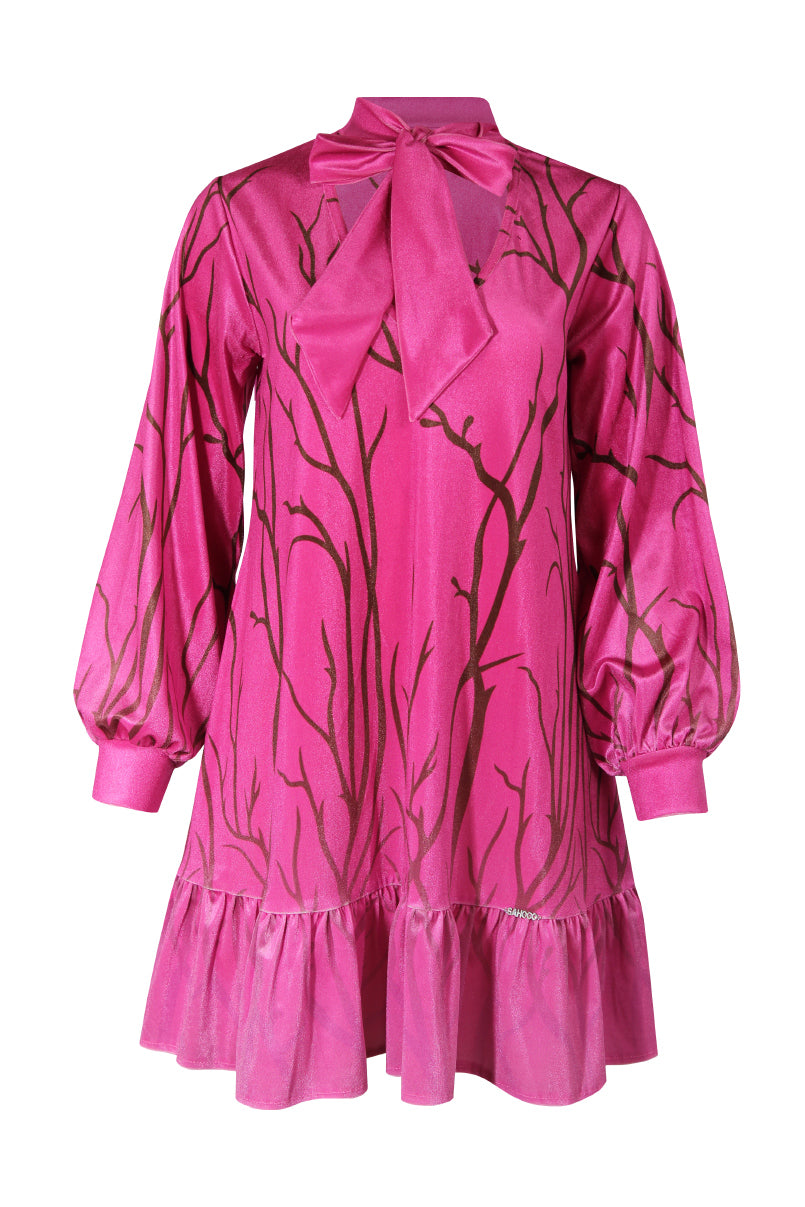Vestido curto estampado com laçada