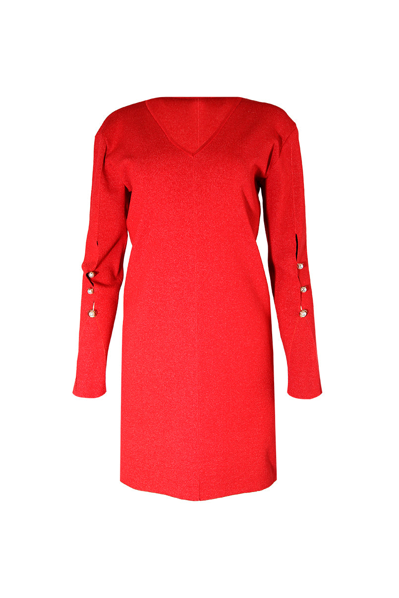 Vestido em malha decote em bico