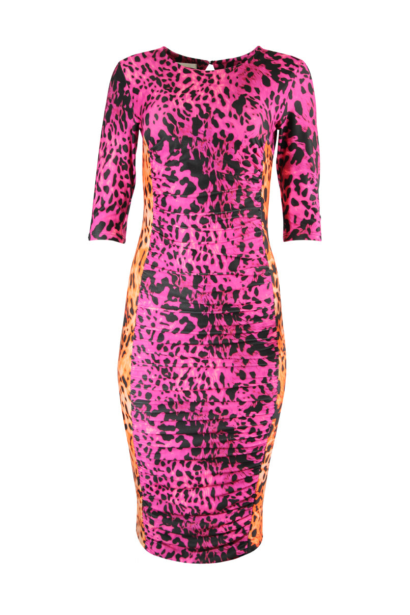 Vestido mídi com estampado animal