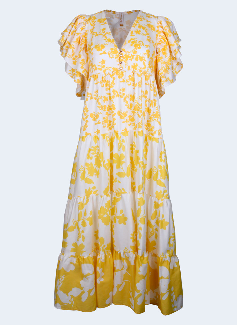 Vestido midi com folhos