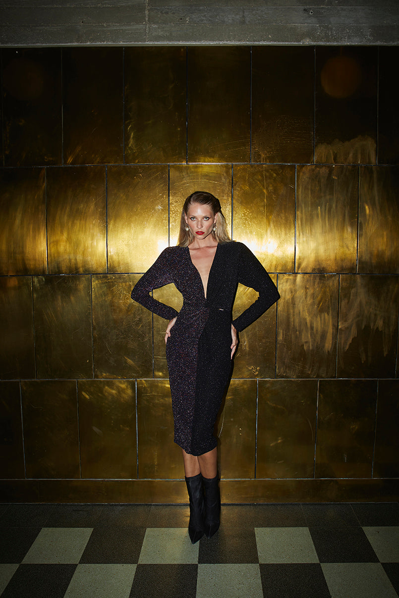 Vestido midi malha brilhante