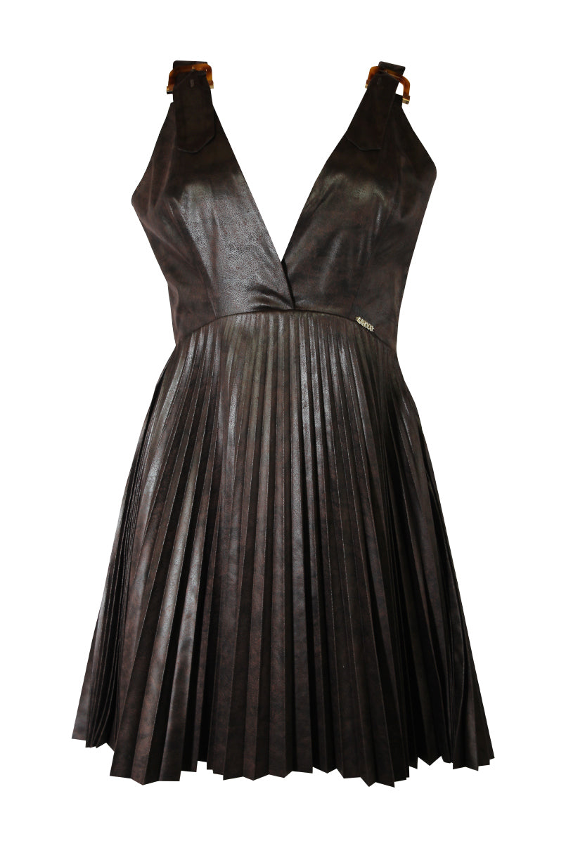 Vestido plissado efeito pele de pêssego