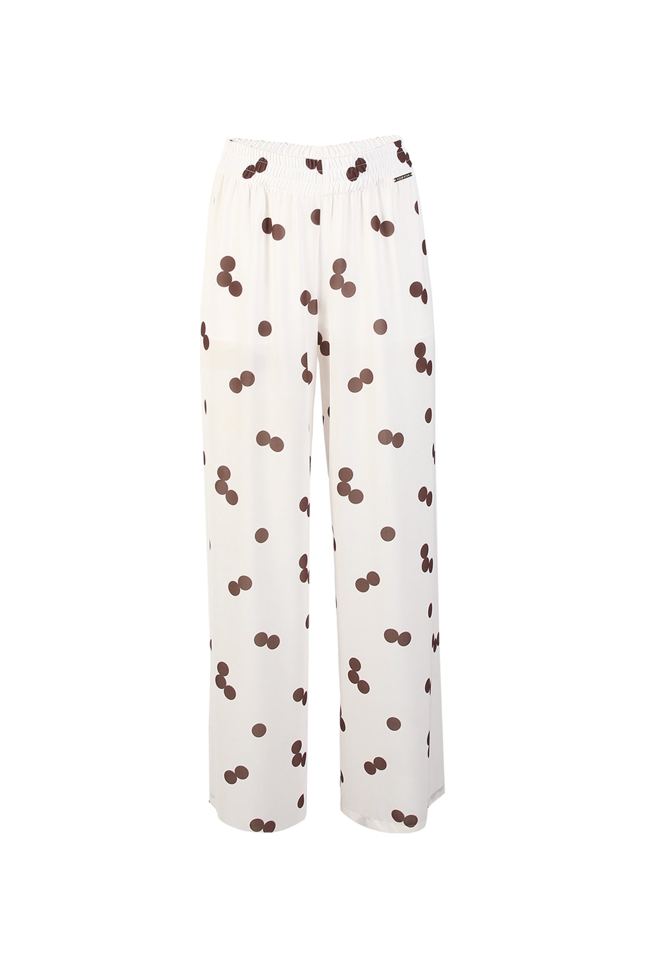 Calças pantalona fluida com estampa de bolas castanhas – vista frontal