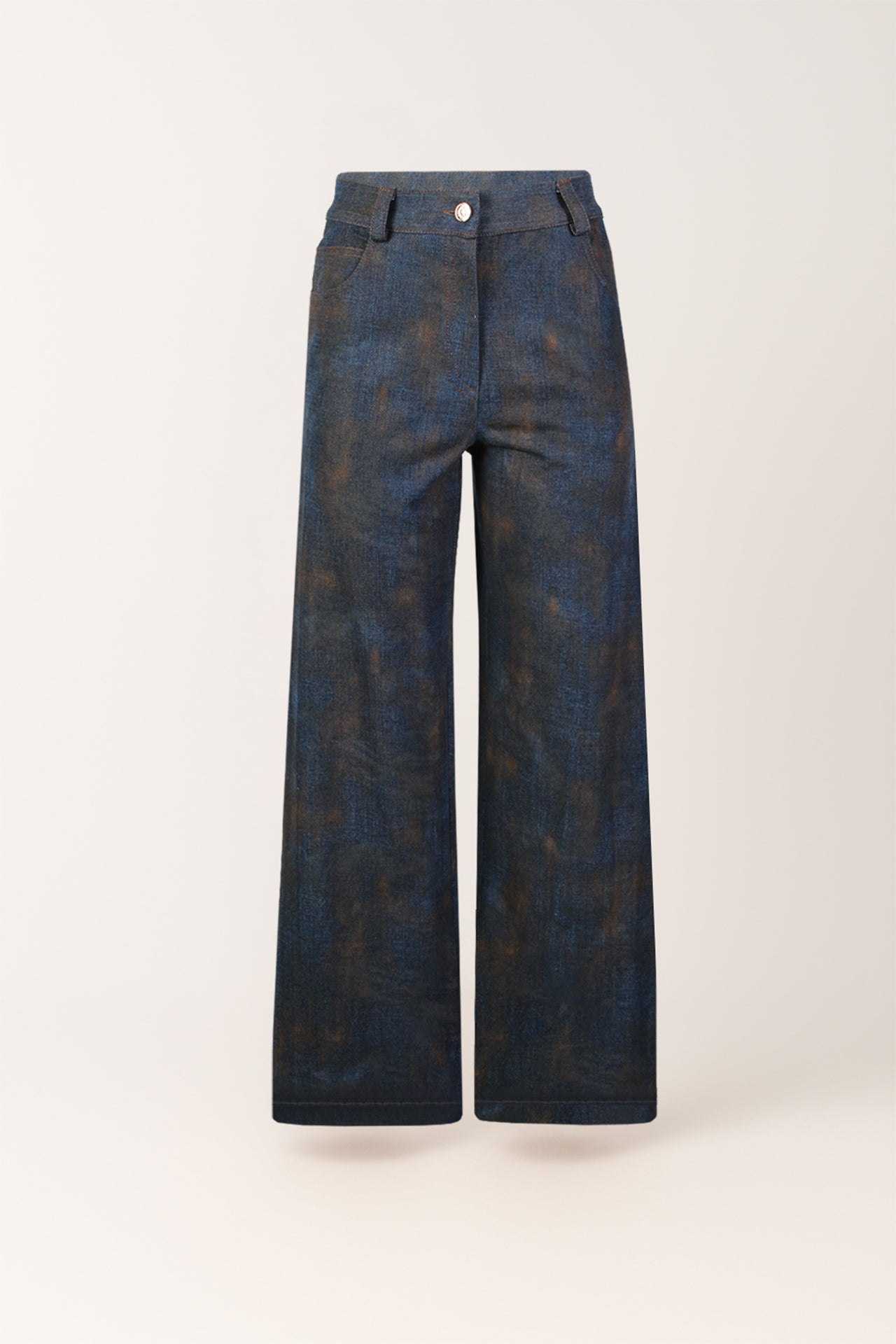 Calças Balão Prega em Denim Lavado